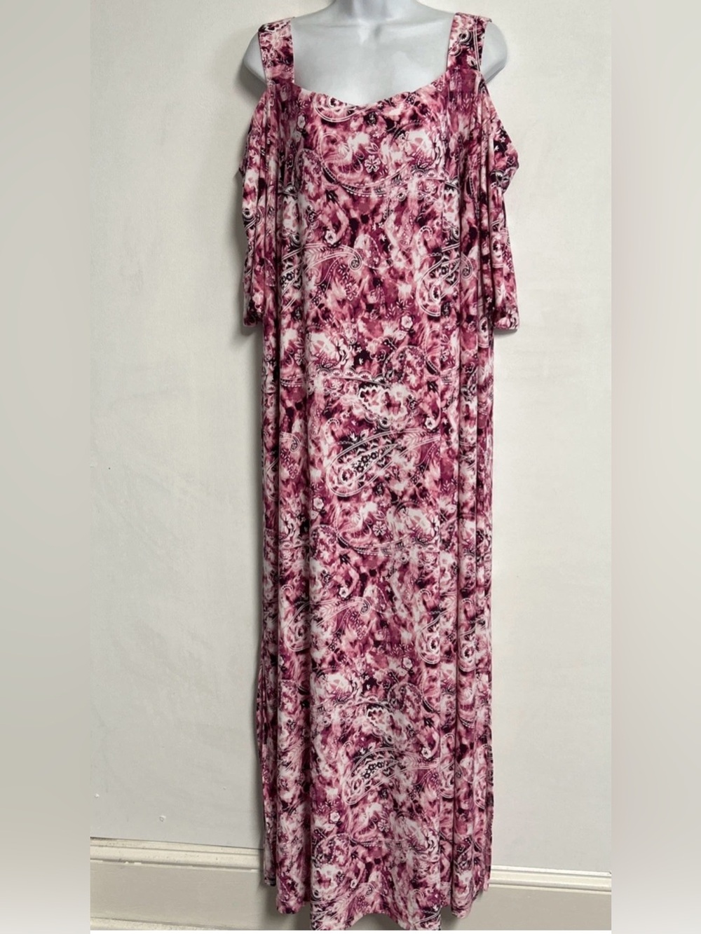 Roaman's Pink Paisley Print Cold-Shoulder Maxi Dress Women’s 4X